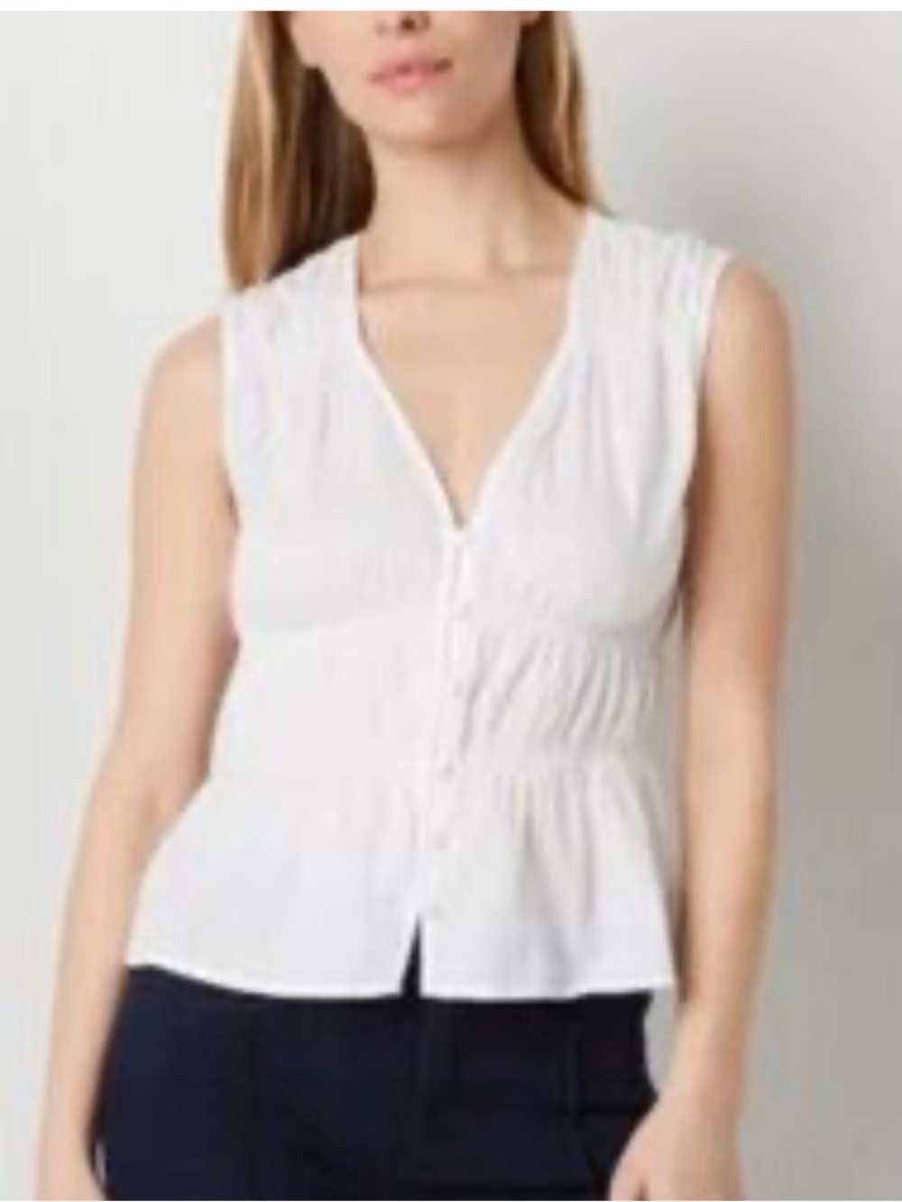 RACHEL Rachel Roy White Sleeveless Button-Front Peplum Top